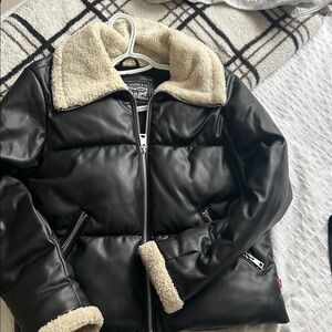 Levi’s Black Leather Jacket with Cream Sherpa Lining